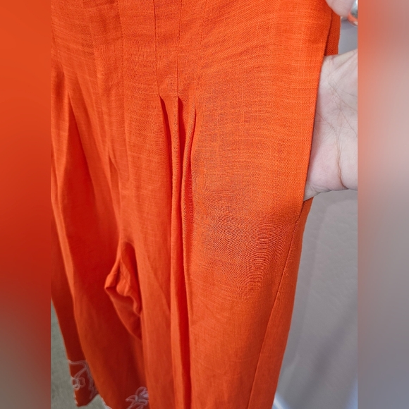 NWT Alex Marie Orange Comfy Wide Leg Linen Pants W/Embroidery Women Sz 14 - Picture 5 of 7